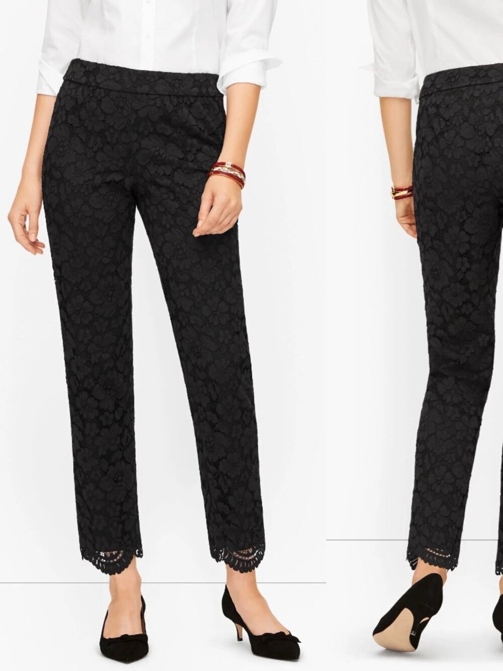 Talbots Black Floral Lace Tailored Straight Leg Ankle Pants